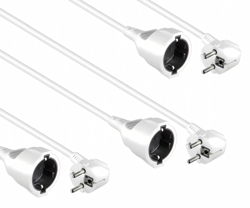 3x Schutzkontakt-Verlängerungskabel  1,5mm²,  5m CEE 7/7 90° auf CEE 7/3, Stecker auf Buchse, weiß